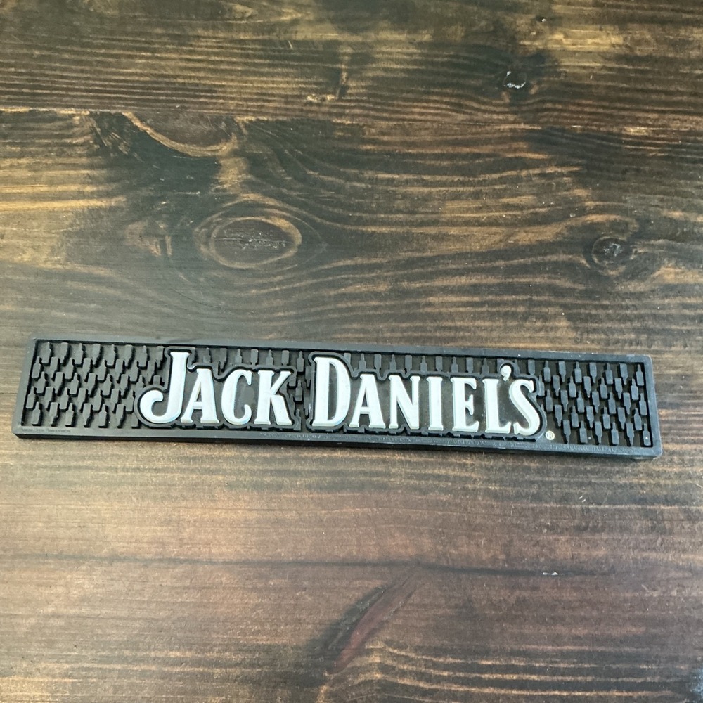 Jack Daniel's Rubber Bar Runner Mat Black White Logo Spill Mat 21x3.5 Inch
